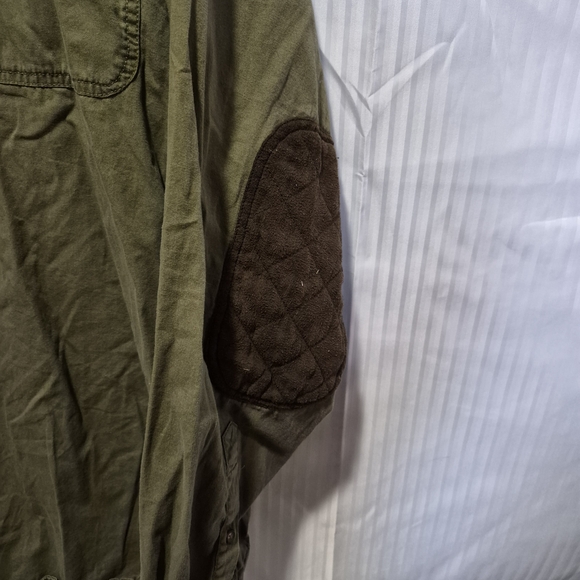 Olive Green Button-Up Shirt with Brown Accents - Picture 3 of 9